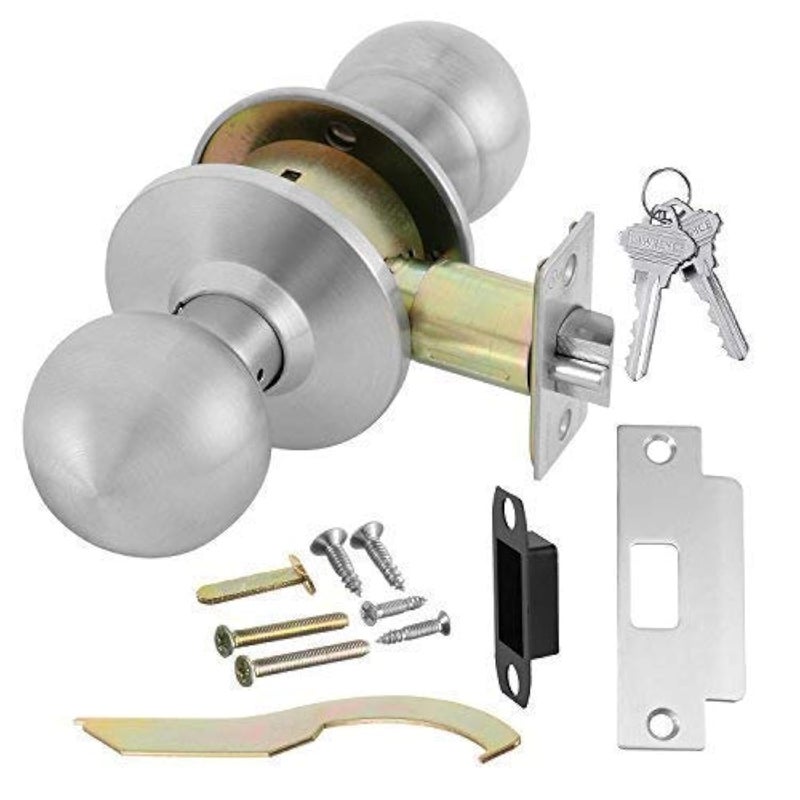 Lawrence Door Knob Cylindrical Lock Storeroom Function Key unlocks Exterior Satin Stainless Steel Finish LH5307OB -US32D UL Certified ANSI/BHMA Grade 2 Commercial Knob Heavy Duty Use Embassy Series - Image 1